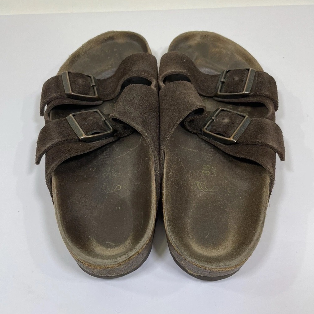 Birkenstock Arizona Brown Suede Double Strap Buckle Sandals Size 8 - Picture 2 of 5
